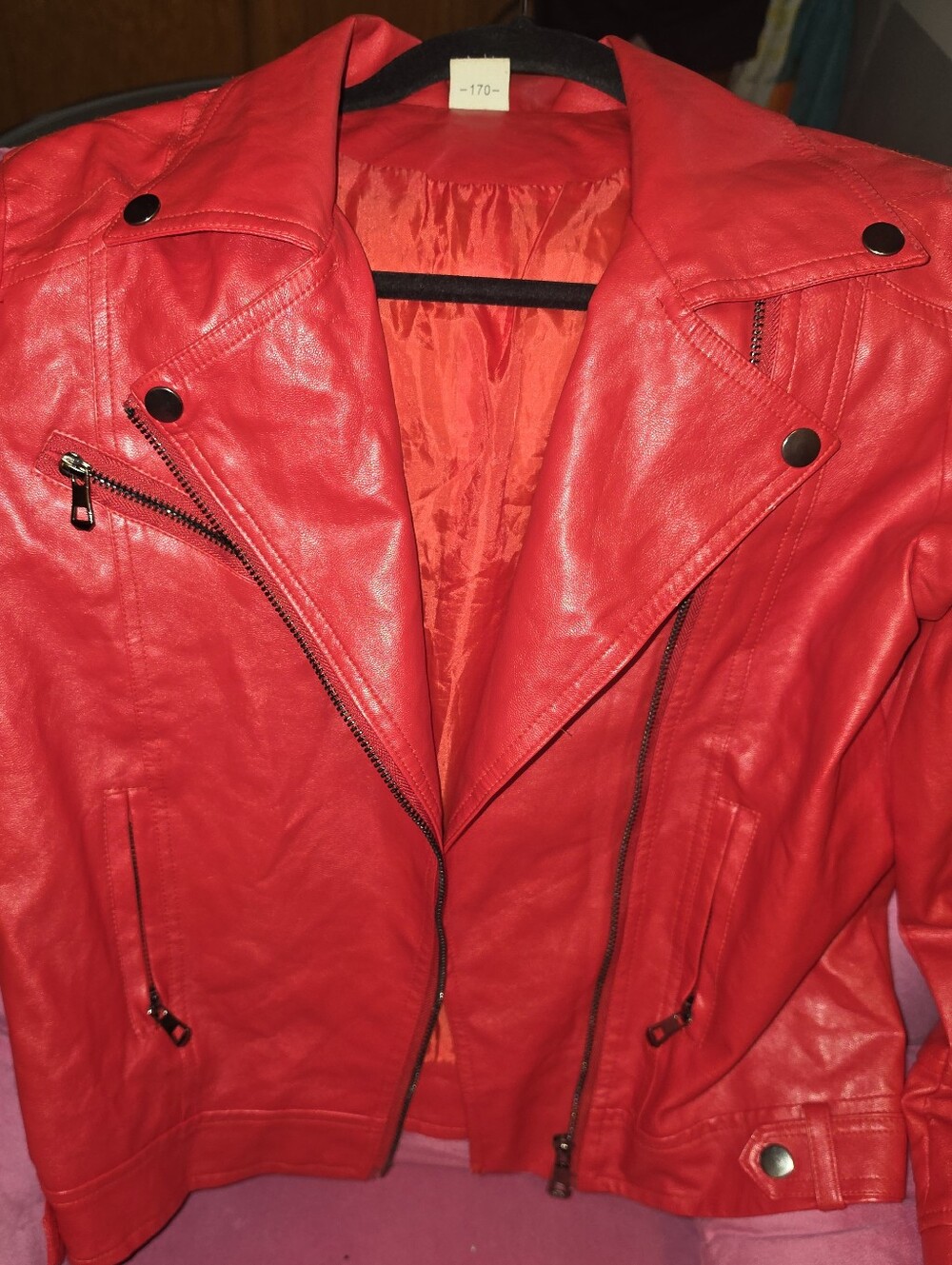 Lehour Red Faux Leather Moto Jacket